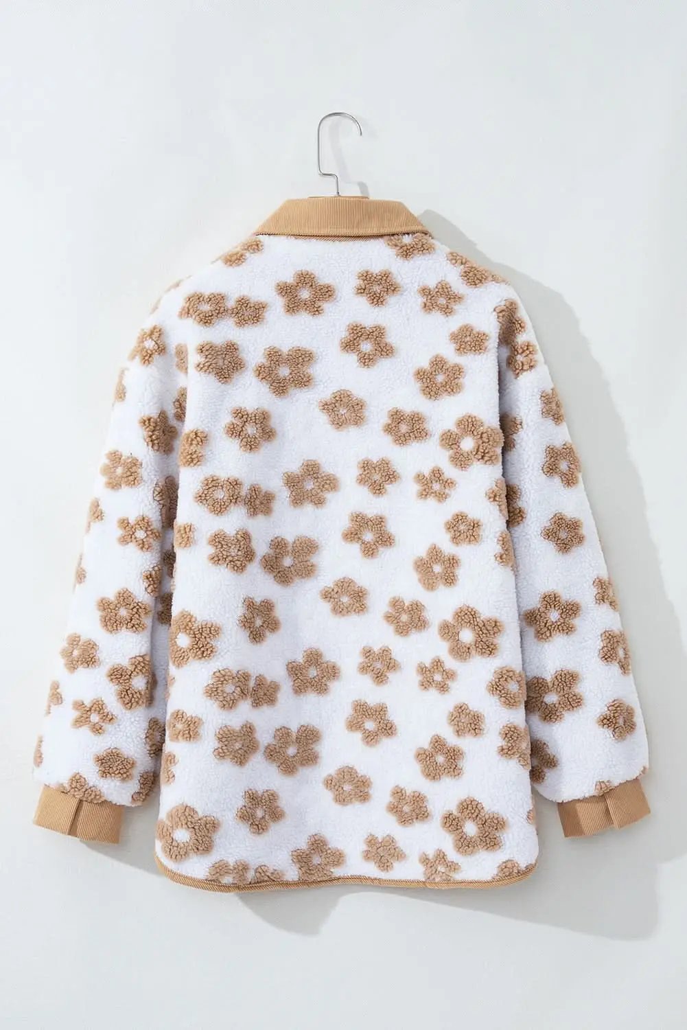 Charming beige flower fleece jacket - Love Salve
